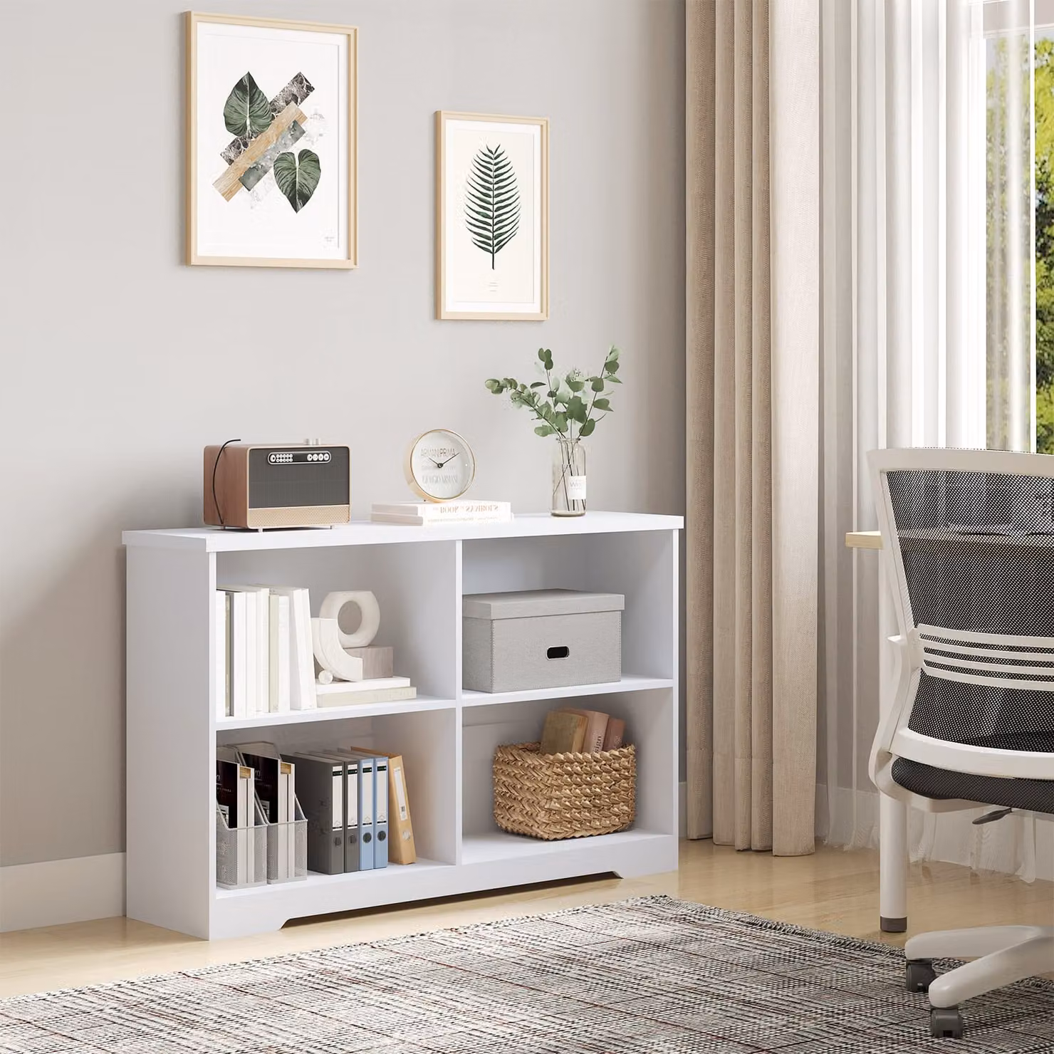 HOMCOM Modern 2-Tier 4-Compartment Cube Display Bookcase with Adjustable Shelves in White – 2