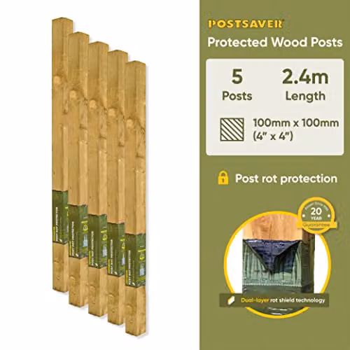 Postsaver Brown Square Pressure-Treated Wood Fence Posts, Pack of 5, W/D/H: 10.16 x 10.16 x 243.84 cm – 2
