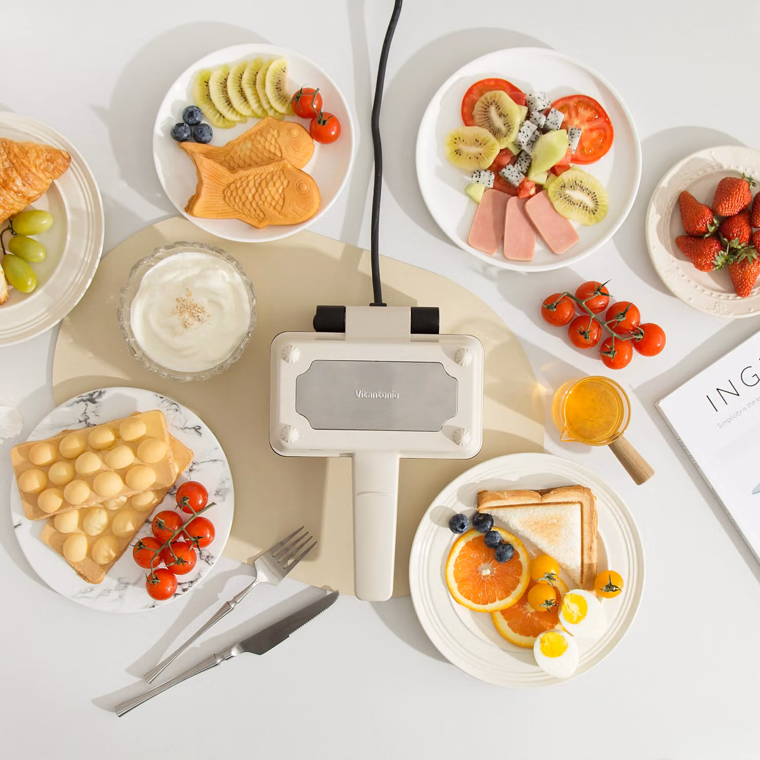 Vitantonio Bubble Egg Waffle Sandwich Maker with Removable Plates in White – 2