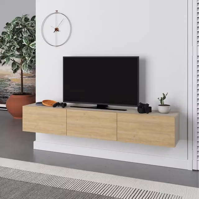 Decortie Francy Modern Wall Mounted TV Stand in Sandstone Oak