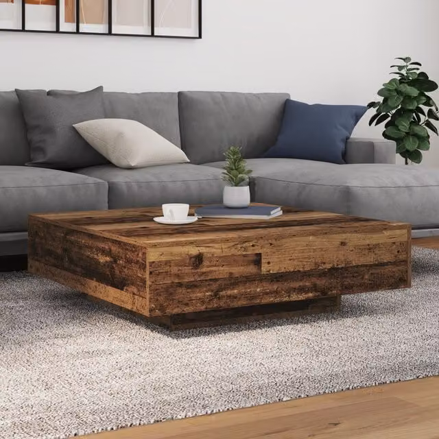 Berkfield Home Square Coffee Table with LED Lights in Brown Oak Wood, W/D/H: 100 x 100 x 31 cm – 1