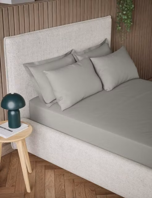 M&S Pure Cotton 300 Thread Count Extra Deep Fitted Sheet, Light Grey, Single (3 ft)