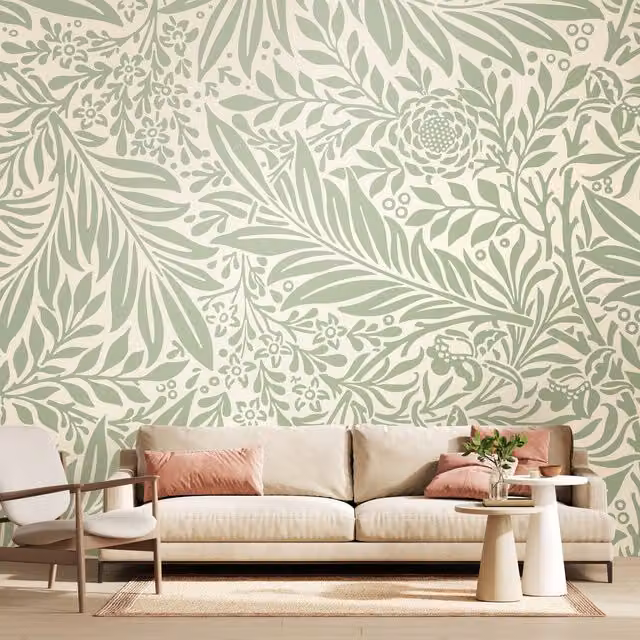 Origin Murals Trailing Ferns Floral Wall Mural in Sage Green
