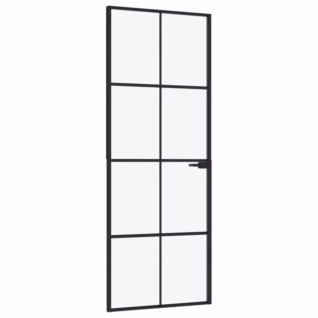 Berkfield Modern Interior Door in Black with Tempered Glass and Aluminium, W: 76 cm, H: 201.5 cm – 2