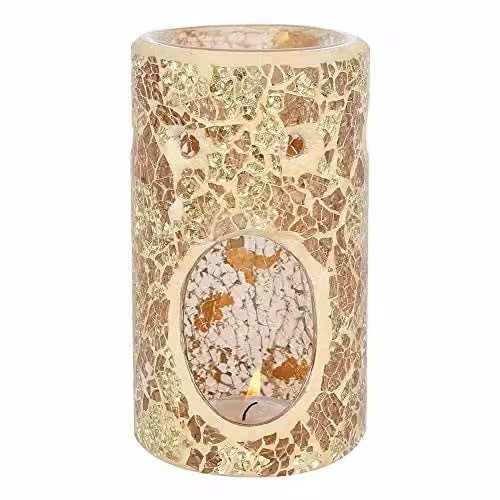 Something Different Gold Glass Crackle Effect Oil Burner and Tealight Lamp, H 14.5 cm x W 8 cm x D 8 cm – 1