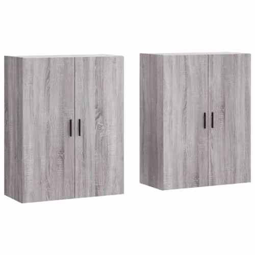 vidaXL Set of 2 Wall Mounted Cabinets in Grey, Modern MDF Storage for Living Room, Bedroom or Home Office