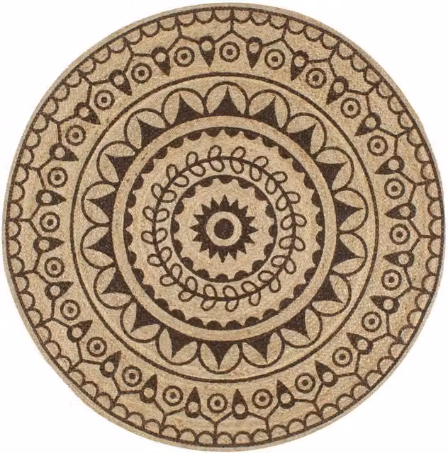 Berkfield Home Handmade Round Braided Jute Rug with Brown Floral Print, Diameter: 150 cm – 1
