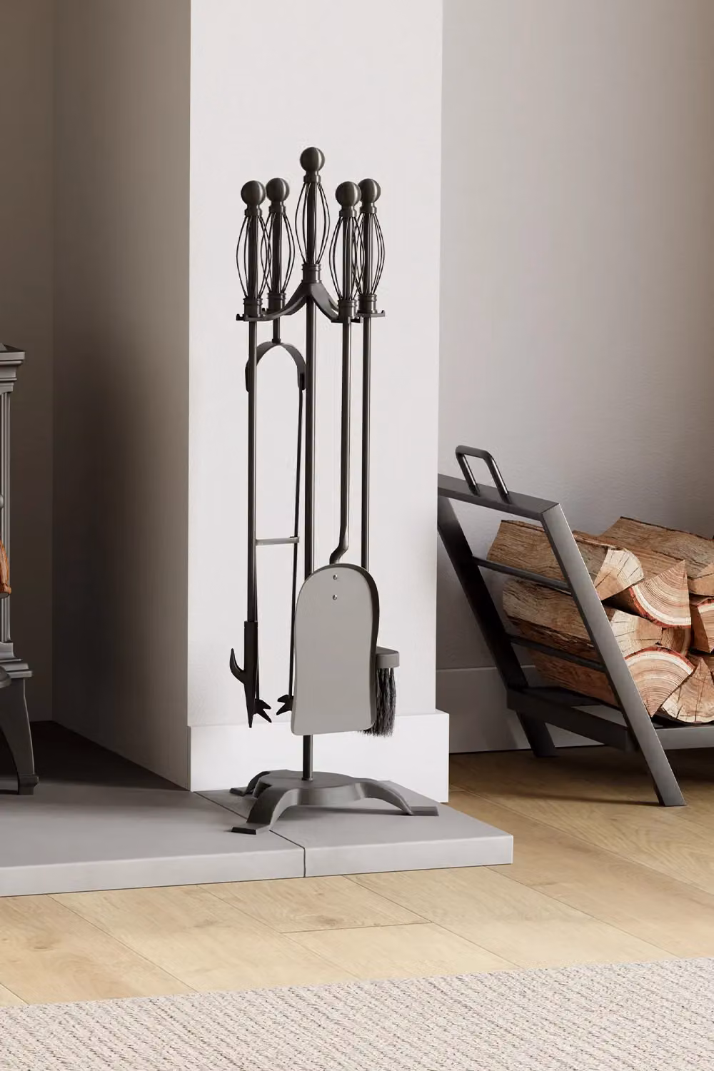 Home Discount Fire Vida 5 Piece Darton Companion Set Indoor Outdoor Fireplace Tool in Black – 3