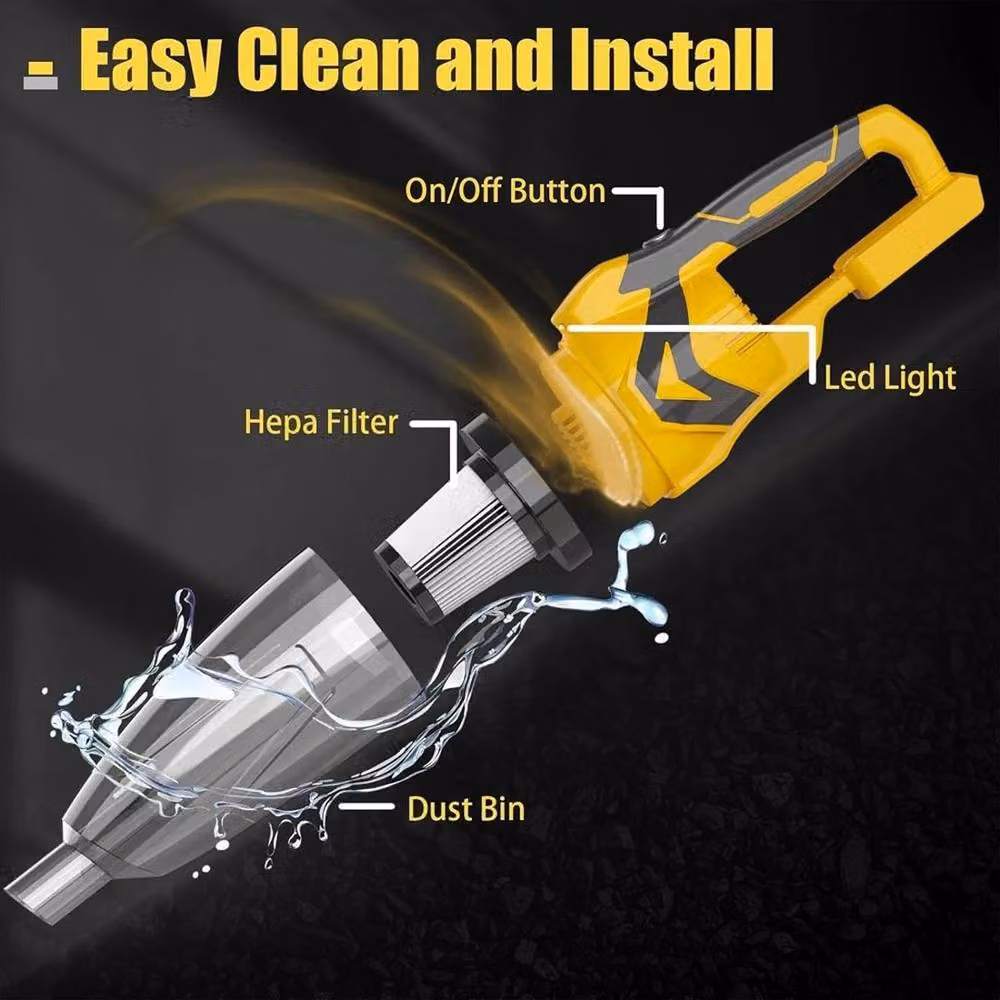 Kelvenix 15kPa Brushless Cordless Handheld Vacuum in Yellow with Washable Filter and Pet Hair Function – 5