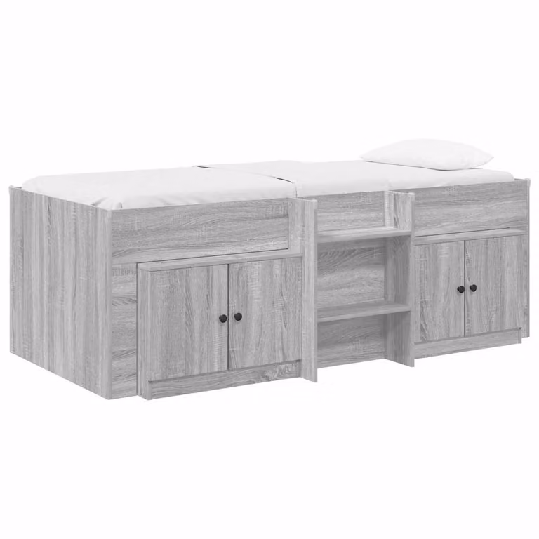 Berkfield Home Loft Bed Frame with Cabinet, 3-Piece Grey Sonoma MDF Set