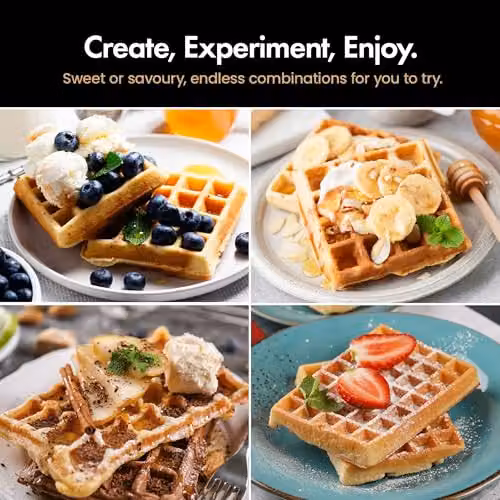 VonShef 1400W Large 4 Slice Waffle Maker with Non-Stick Plates in Black – 4