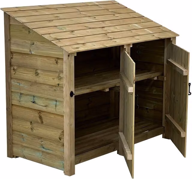 Arbor Garden Solutions Double Bay Wooden Tongue And Groove Log Store With Doors And Kindling Shelf in Natural Light Green, Width: 126 cm