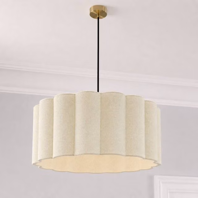 CGC Lighting Maria Scalloped Drum Lampshade in Beige Fine Linen, Diameter: 48 cm