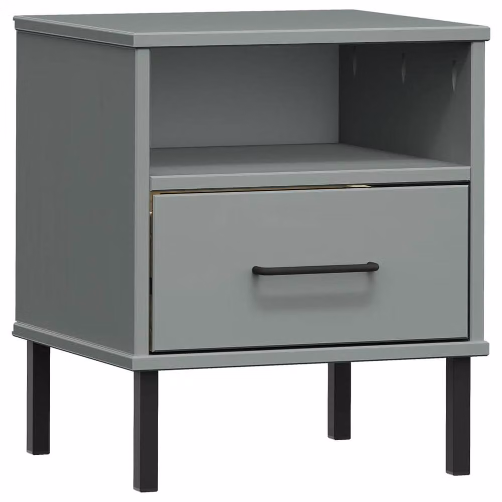Berkfield Home Oslo Bedside Cabinet in Grey Solid Pine Wood with Metal Legs – 3