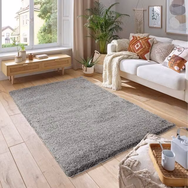 Smart Living Wholesale Ltd. Grey Modern Rectangular Shaggy Area Rug, Width: 150 cm