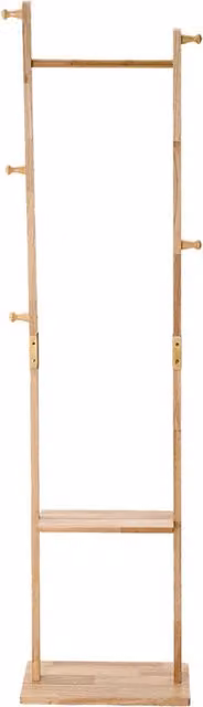 Livingandhome Modern Dual Hook and Rail Matrix Coat Stand in Brown Untreated Wood