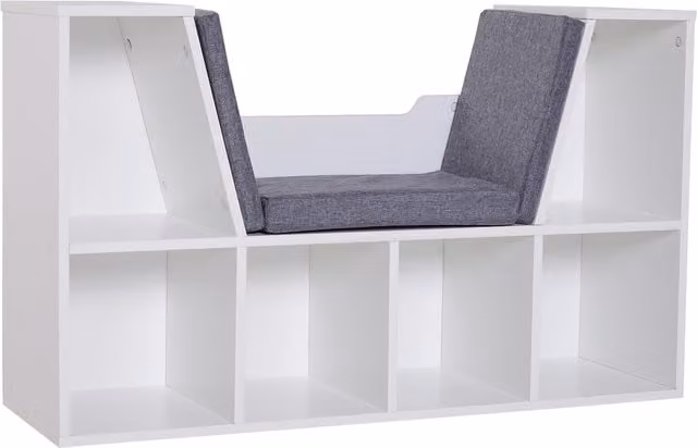 HOMCOM Cushioned Bookcase Seat and Storage Sideboard in White