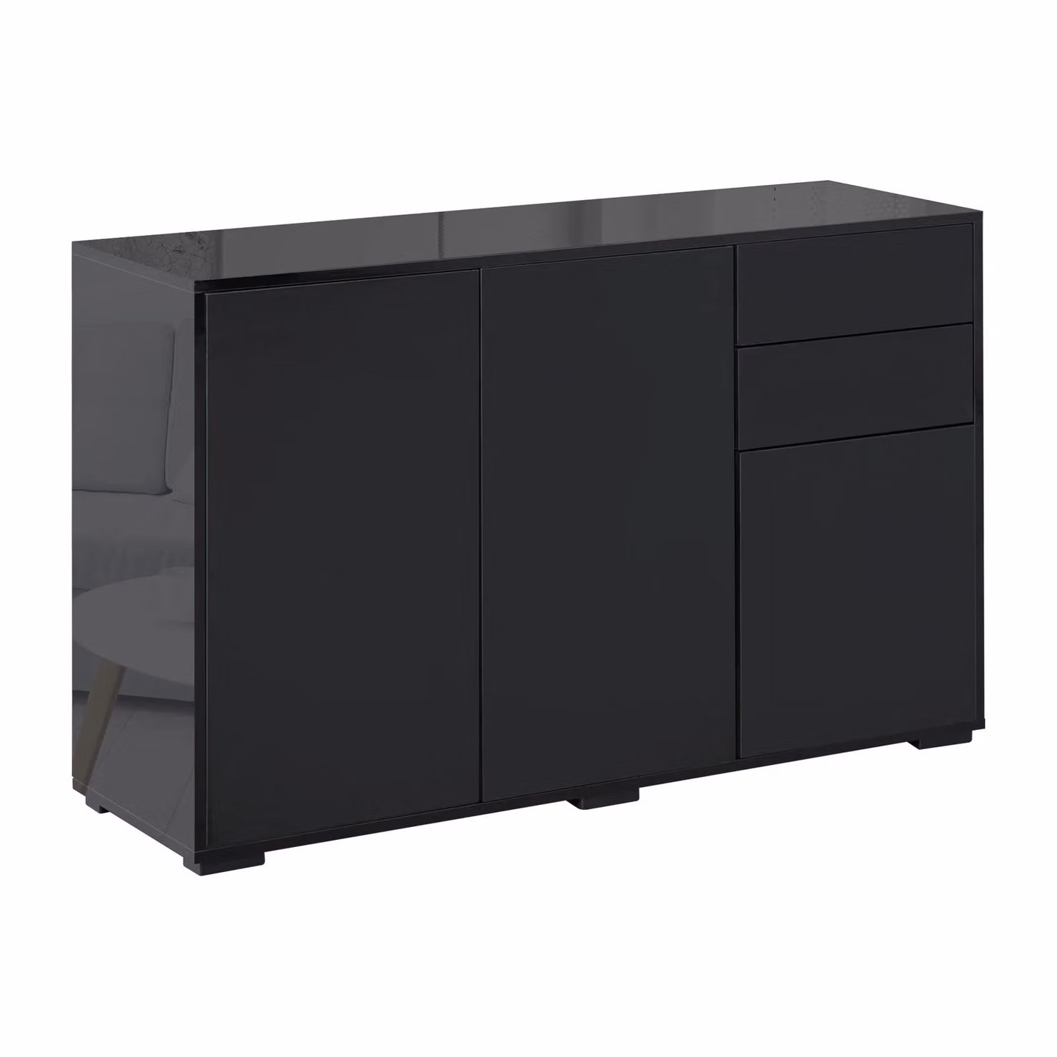 HOMCOM Modern Glossy Black Sideboard with 2 Drawers and 2 Doors for Living Room or Home Office – 2
