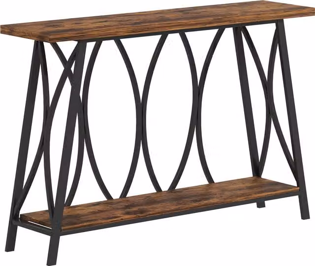 HOMCOM Industrial 2-Tier Narrow Console Table in Rustic Brown, W/D/H: 120 x 30 x 80 cm – 1