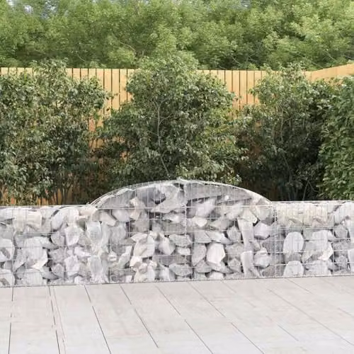 vidaXL Arched Gabion Baskets, 9 Piece Set, Silver Galvanised Steel, W: 300 cm, D: 30 cm, H: 60-80 cm – 2