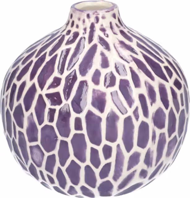 Kingsbury Gifts Safari Ceramic Decorative Tabletop Vase with Purple Dots, Height: 11.7 cm