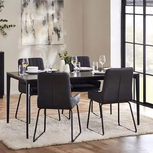 Julian Bowen Miami Rectangular Marble Top Dining Table in Grey and Black, W/D/H: 120 x 76 x 80 cm – 1