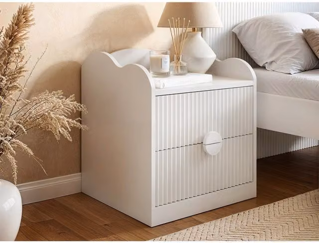 Flair Calista 2 Drawer Cloud Detail Ribbed Bedside Table in White W/D/H: 45.5 x 17.5 x 55.0 cm – 1
