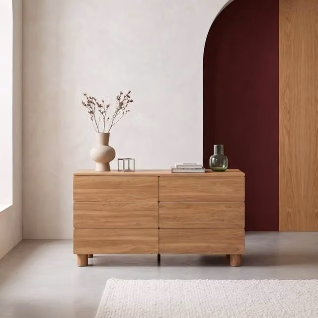 sweeek Brown Pine Wood and Metal 6-Drawer Chest of Drawers – 1