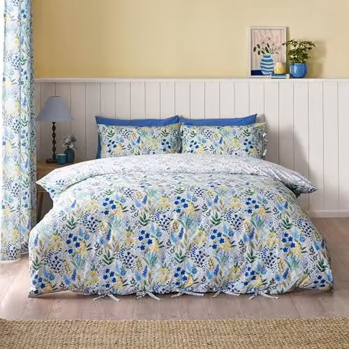 Catherine Lansfield Tilly Floral Reversible Duvet Cover and Pillowcase Set, Blue, W/D/H: 180 x 200 cm, Pillowcases: 50 x 75 cm – 1