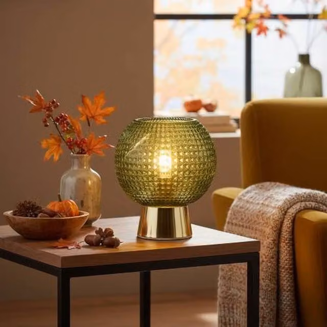 Madison & Mayfair Round Green Glass Tabletop Lamp with Gold Base – 2