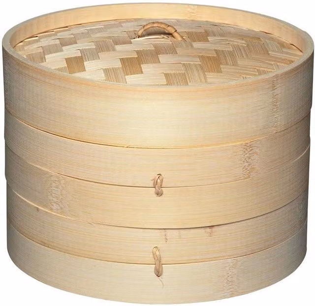 KitchenCraft World of Flavours Two Tier Bamboo Steamer and Lid in Brown or Yellow – 2