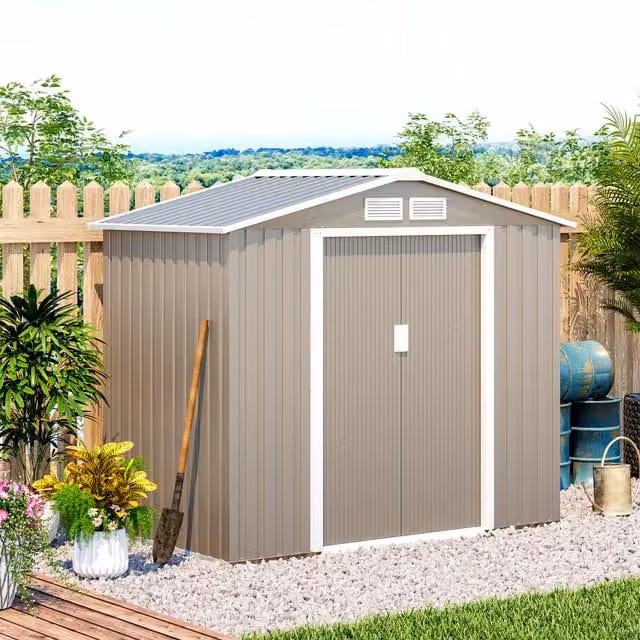 Outsunny Large Galvanised Steel Garden Storage Shed with Sliding Doors and Side Vent in Grey