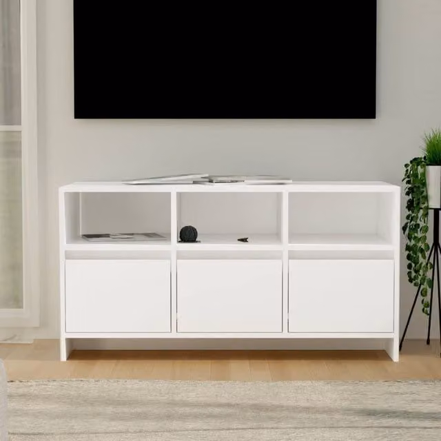 Berkfield Home TV Cabinet in White Matt MDF, W: 102 cm, D: 37.5 cm, H: 52.5 cm – 1