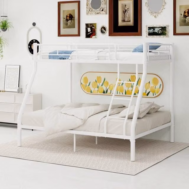 Matteo White Metal Single Bunk Bed with Guardrails and Ladder, W/D/H: 196.6 x 91.0 x 139.0 cm