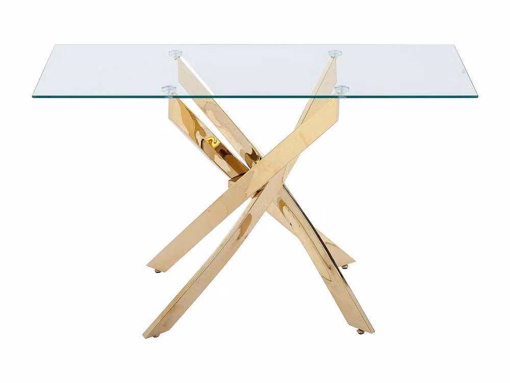 COSIMA Vente-unique Console Table with Gold Metal Frame and Transparent Glass, W/D/H: 75 x 44.5 x 60 cm – 2