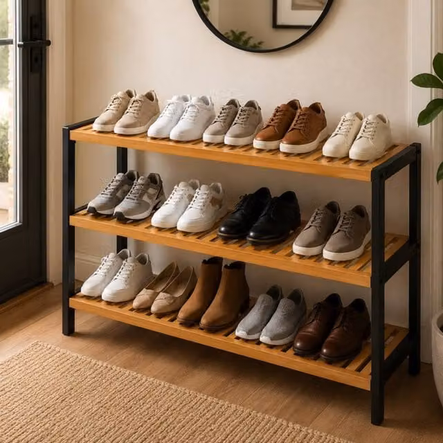 Keplin 3-Tier Bamboo Shoe Rack in Natural Wood for Hallway Storage, W/D/H: 70.0 x 55.0 x 55.0 cm – 1