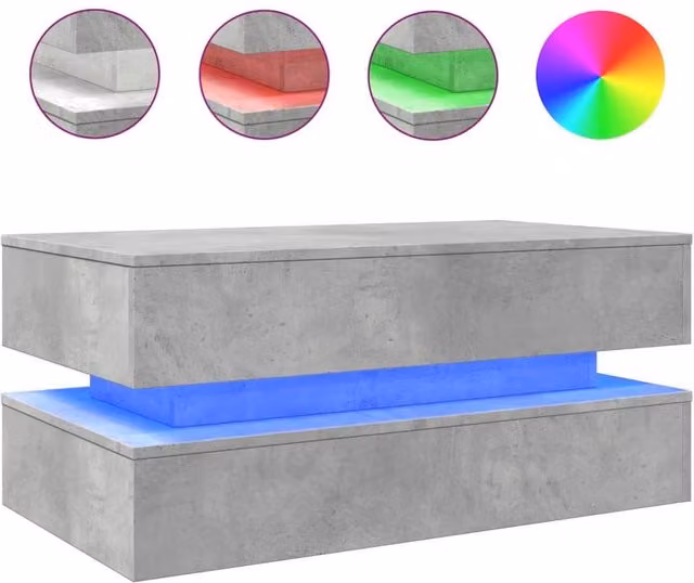 Berkfield Home Modern Rectangular Coffee Table with LED Lights in Concrete Grey, W/D/H: 90 x 50 x 40 cm – 1