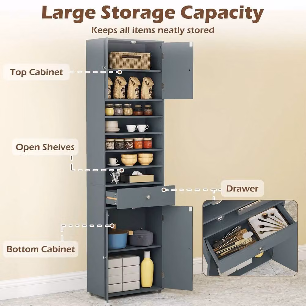 VOGREX Modern Grey Linen Storage Cabinet with Hinged Doors and Internal Shelves, Height: 180 cm – 3
