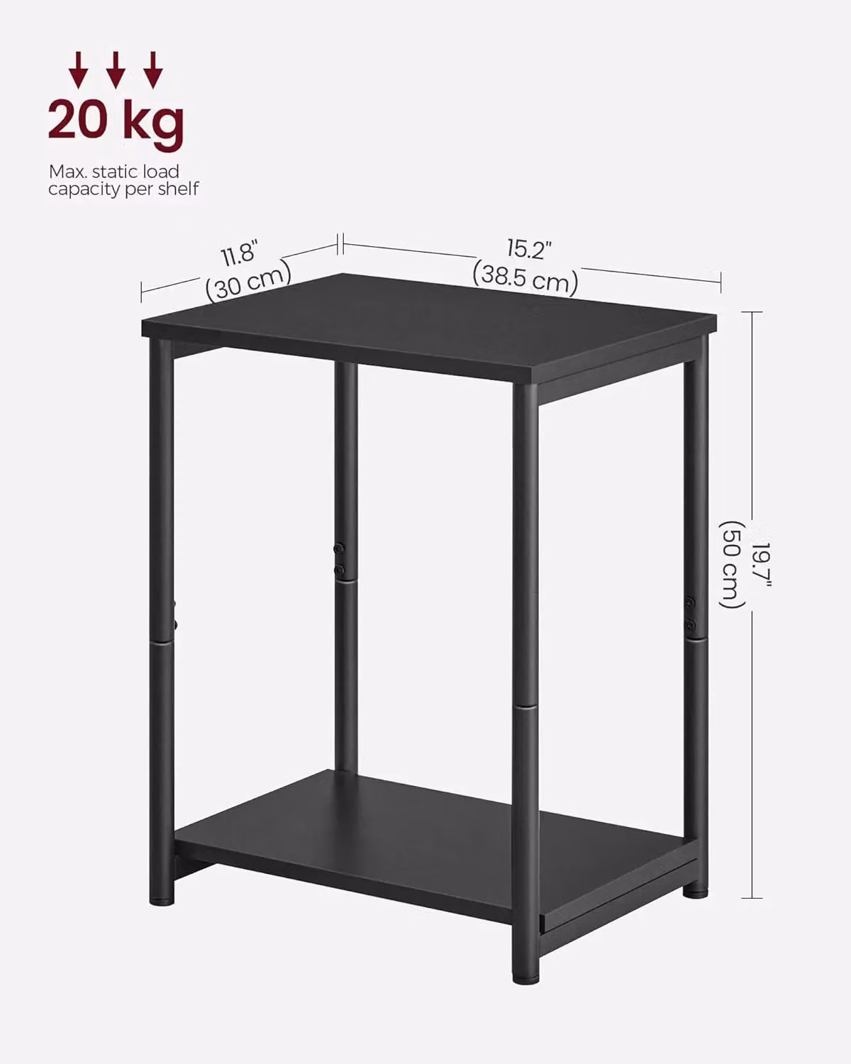 VASAGLE Set of 2 Industrial 2-Tier Side Tables with Steel Frame and Composite Top in Black and Brown – 2