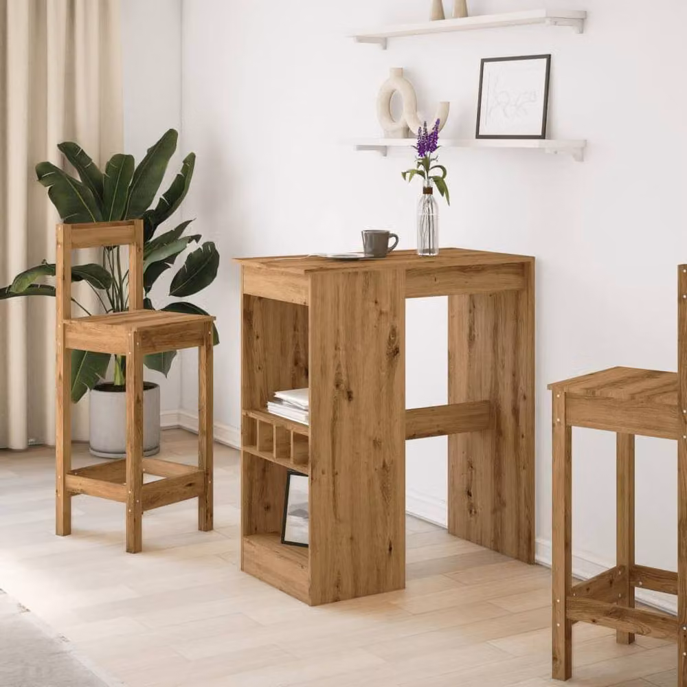 Berkfield Artisan Oak Home Bar Table with Racks in Brown, W: 90 cm, D: 47.5 cm, H: 103.5 cm – 3