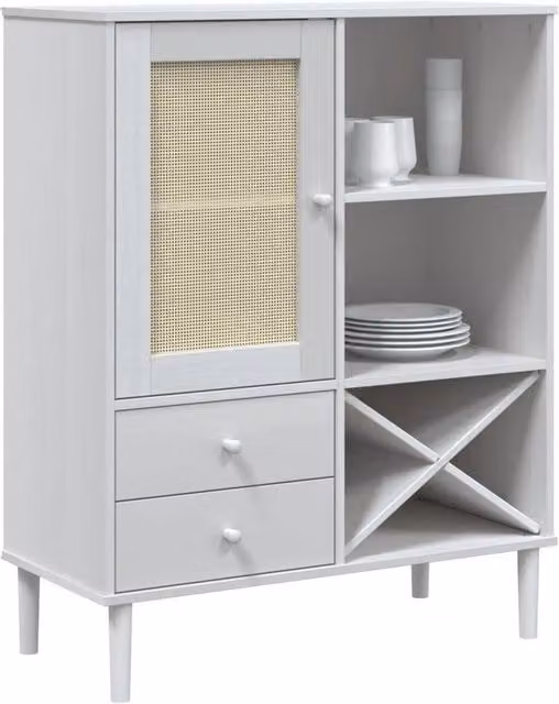 Berkfield Home Senja Highboard in White Rattan Look Solid Pine Wood, W/D/H: 90 x 40 x 112 cm – 1