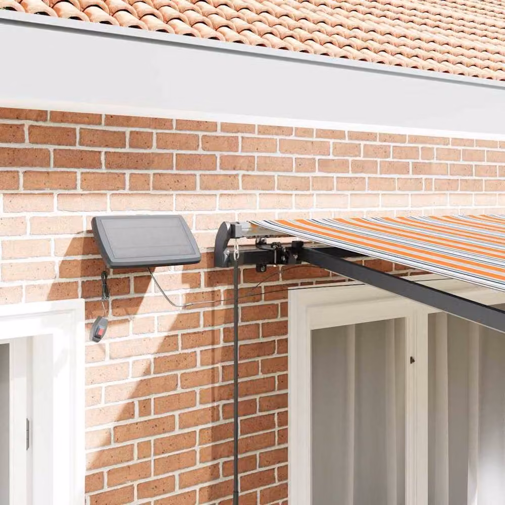 Berkfield Home Manual Retractable Folding Arm Awning with Multicolour LED Stripe, W: 350 cm, D: 250 cm – 4