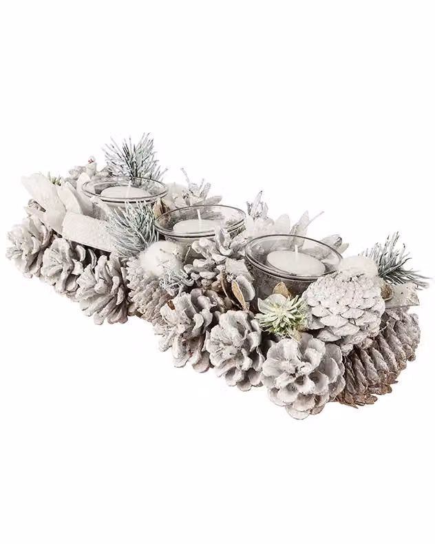 Dibor Wild Wonderland Trio Christmas Table Decoration Centrepiece Candle Holders, White, Set of 2, Height: 37 cm – 2