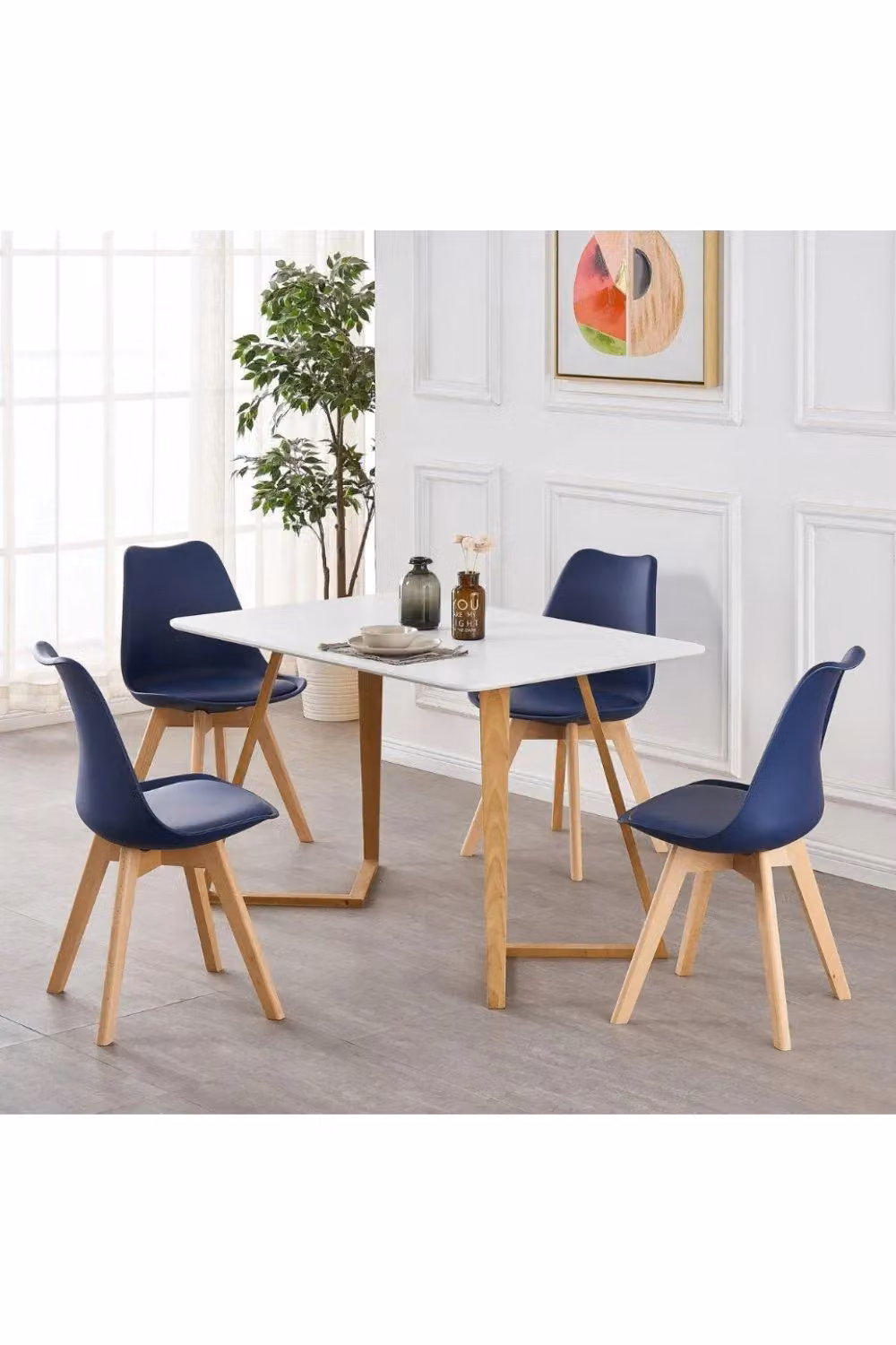 Life Interiors Single Scandinavian Dining Chair with Synthetic Leather Cushions and Wood Legs in Blue – 3