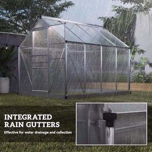 Outsunny Silver Polycarbonate and Aluminium Walk-In Greenhouse with Sliding Door – 5