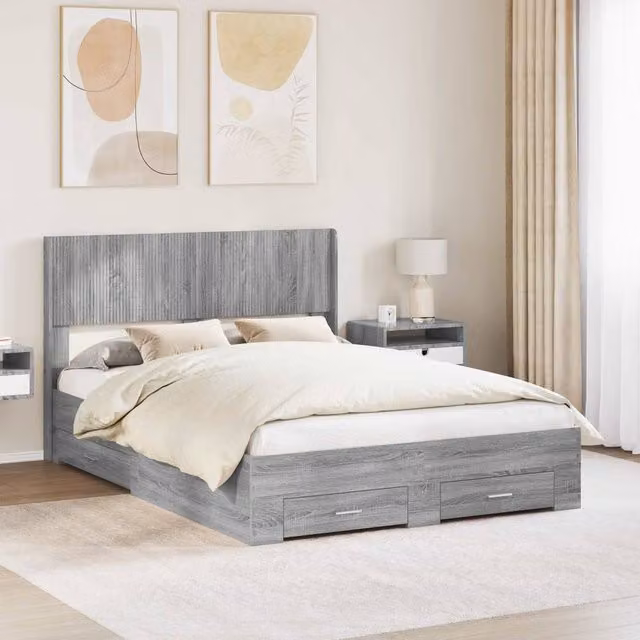 Berkfield Home Grey Sonoma Bed Frame with Headboard and Lift-Up Storage W/D/H: 135 x 190 cm – 1