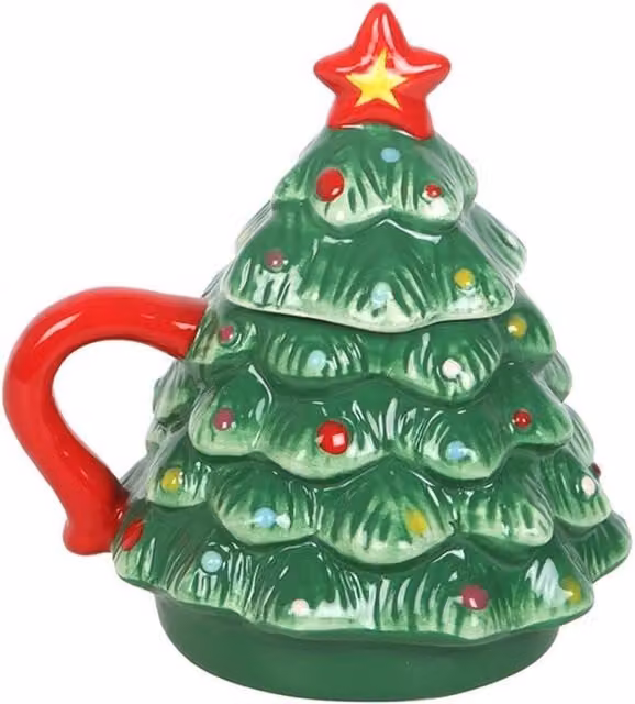 Uniqueful Nostalgic Christmas Tree Ceramic Mug with Lid, Multicolour, 550 ml – 1