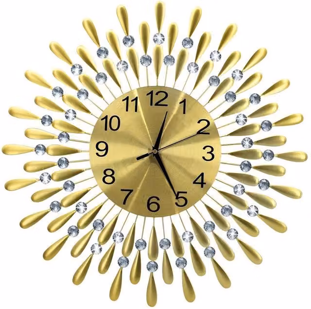 FLAVORA Modern Round Diamante Crystal Jewelled Wall Clock in Metallic Gold, Diameter: 38 cm – 1