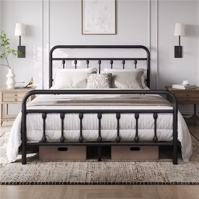 Yaheetech Vintage Metal Bed Frame, Black, 140 x 200 cm