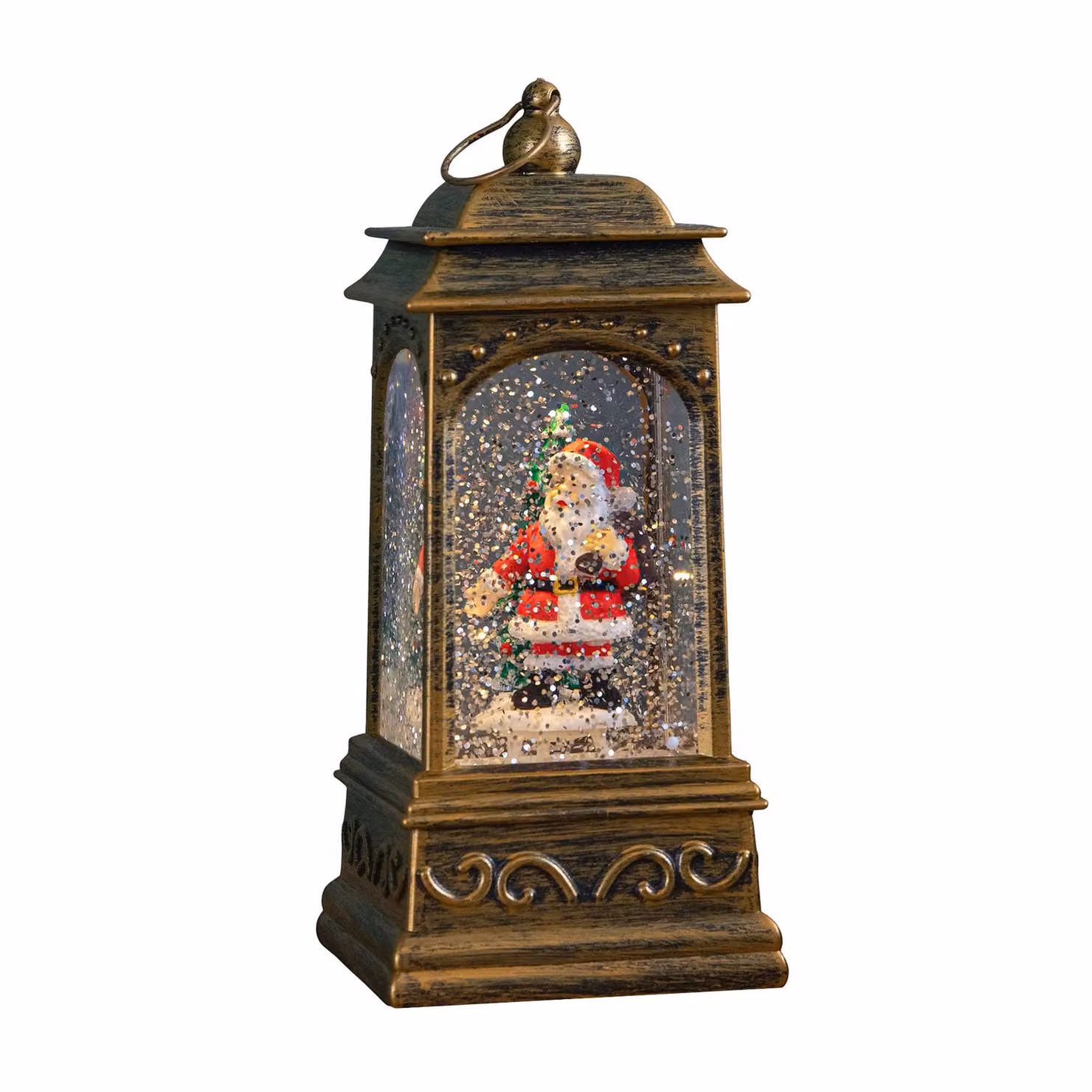 Samuel Alexander Rustic Gold and Bronze Christmas Water Spinner Decoration with Santa Scene and LED Lights, Height: 21 cm – 2